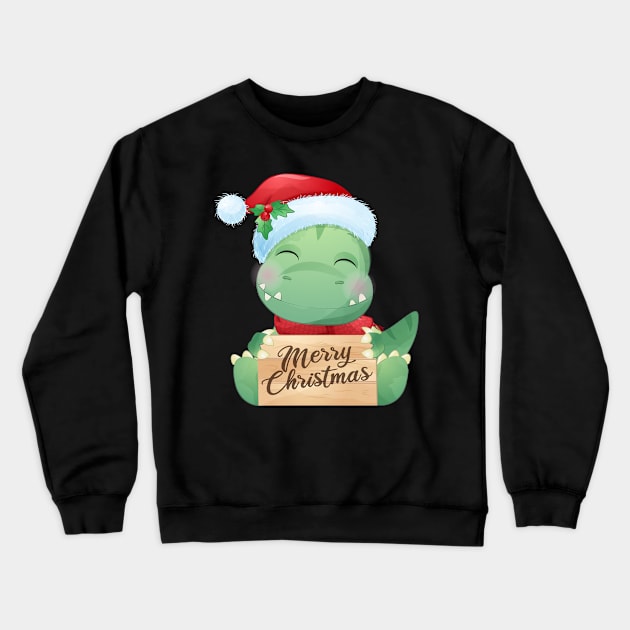 Cute Christmas T Rex Dinosaur Wishing Merry Christmas Crewneck Sweatshirt by P-ashion Tee